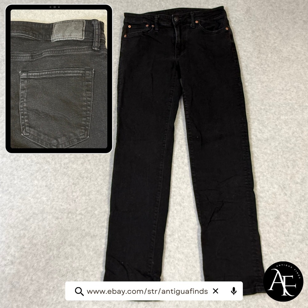 American Eagle Original Straight AirFlex+ Black Jeans Mens 30x32